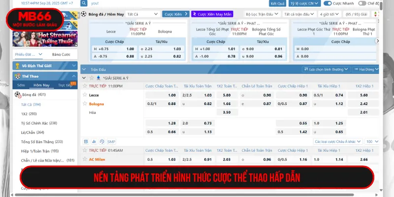 Kèo tại MB66 thể thao đa dạng với phần thưởng hấp dẫn