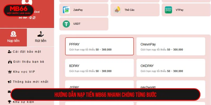 Hướng dẫn các bước nạp tiền MB66 nhanh chóng